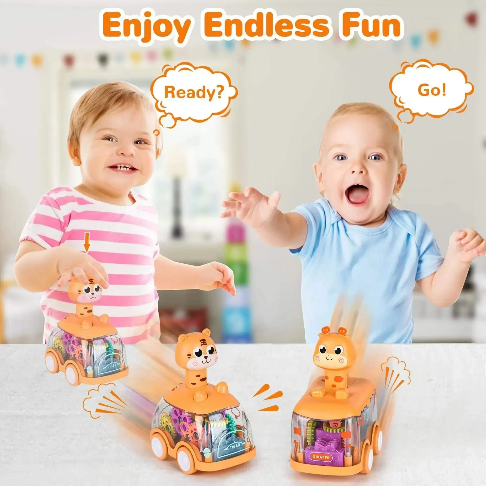 Baby Toys Press Gear Car Toys Toddlers Light Up Toys Kids Puzzle Sliding Toy Cartoon Inertial Car Boys and Girls Birthday Gifts