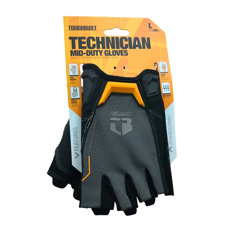 TOUGHBUILT TB-G06-L Microfiber Wear Resistant Half Finger Work Gloves Multi Purpose Soft Breathable Protective Gloves