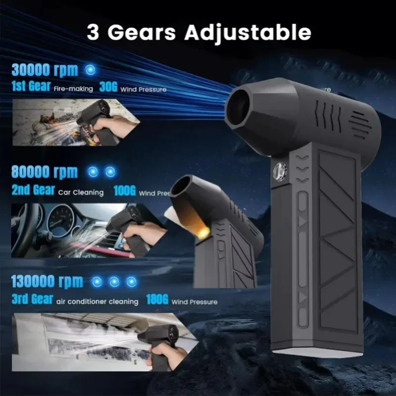 【Fast Delivery】Mini Turbo Jet Fan Electric Air Duster Adjustable Wind Speed Turbo Violent Blower Rechargeable With Light Car Cle