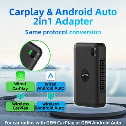 Mini 2in1 Wireless Carplay Android Auto Adapter for Car Pplay Wired To Wireless Smart Ai Box Bluetooth WiFi Auto Connect LED