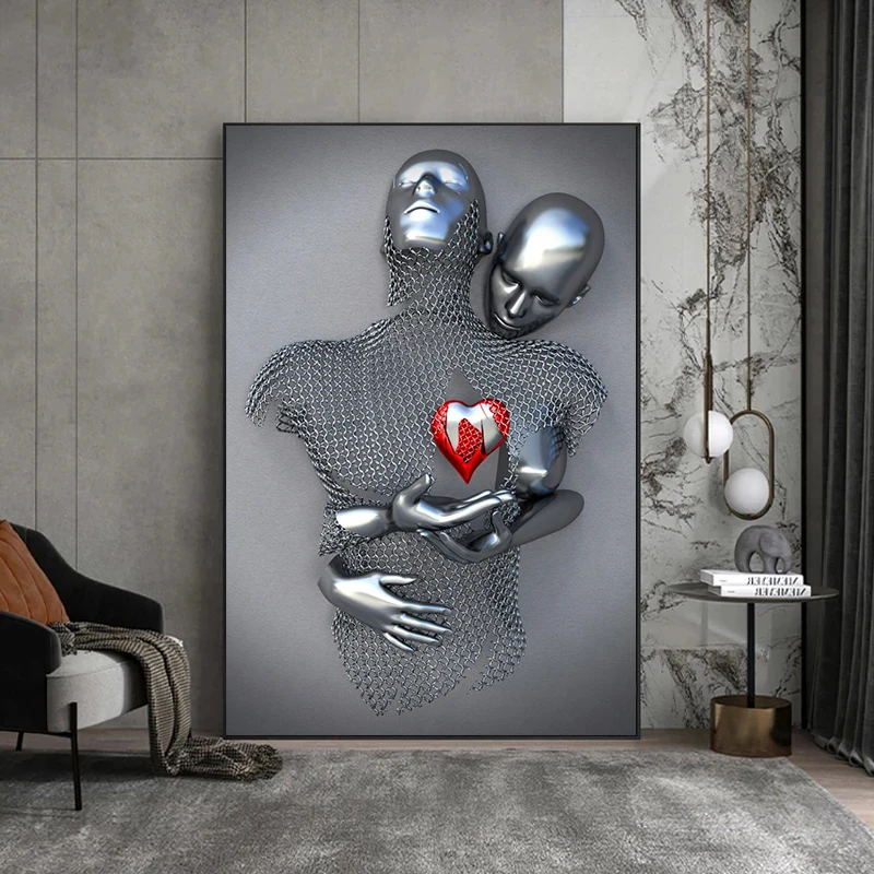 Canvas Poster,Metal Figure Couple Hugging Statue Art Poster,Canvas Prints,Canvas Wall Art,Pictures for Living Room,Home Decor