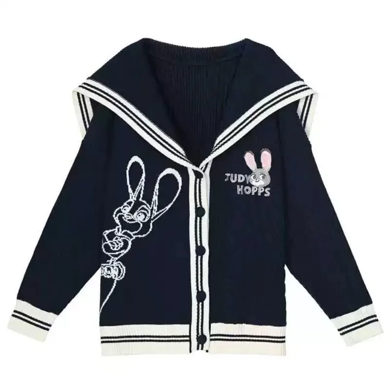 

Blouse Women's Autumn Cardigan Knitwear Forest-inspired Outerwear Loose-fitting Sweater Navy Collar New Comfortable Casual Niche