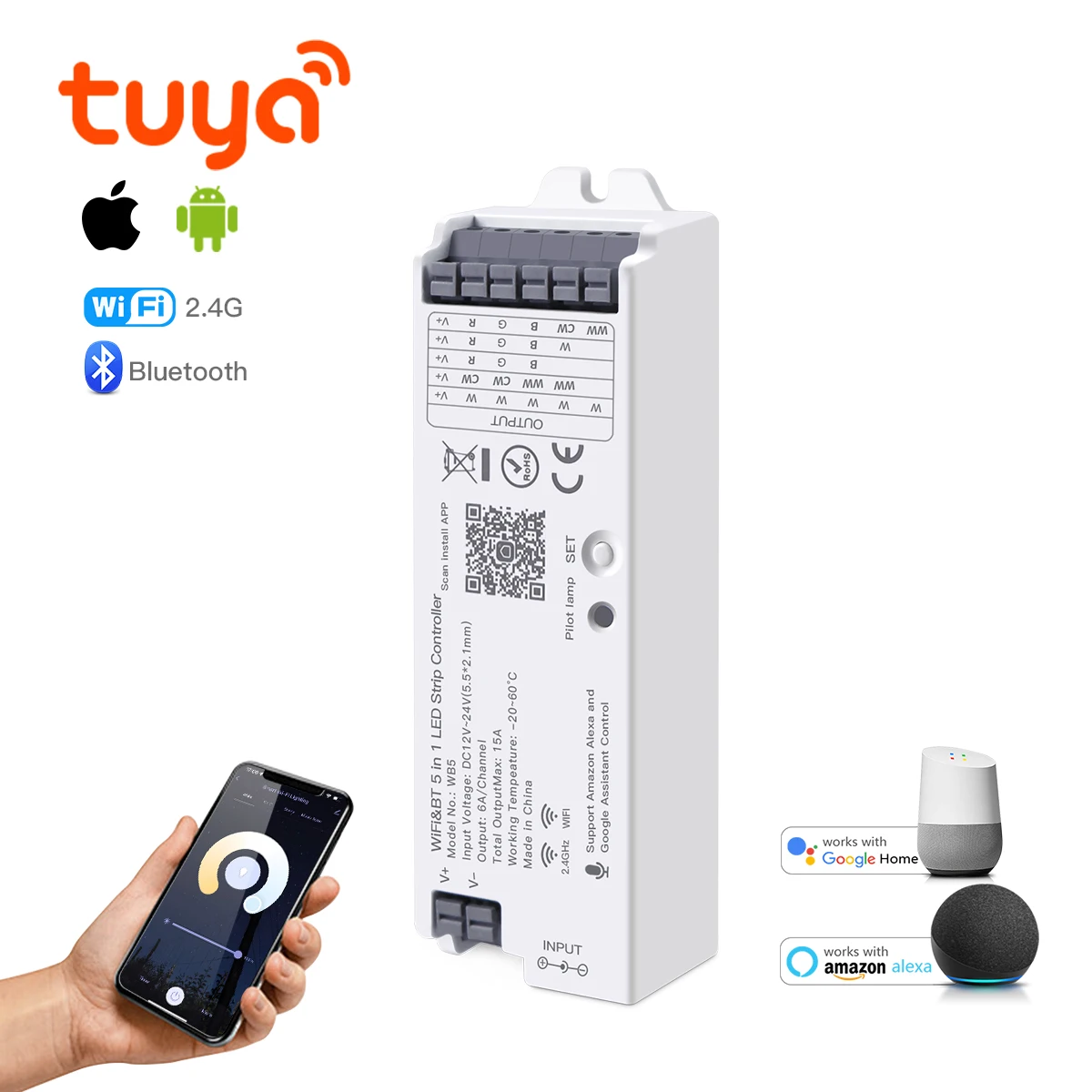 

5 in 1 Multifunctional LED Strip Smart Switch Tuya Smart Lights Dimmer RGBCCT RGBW Phone App Remote Control Wifi RGB Controller