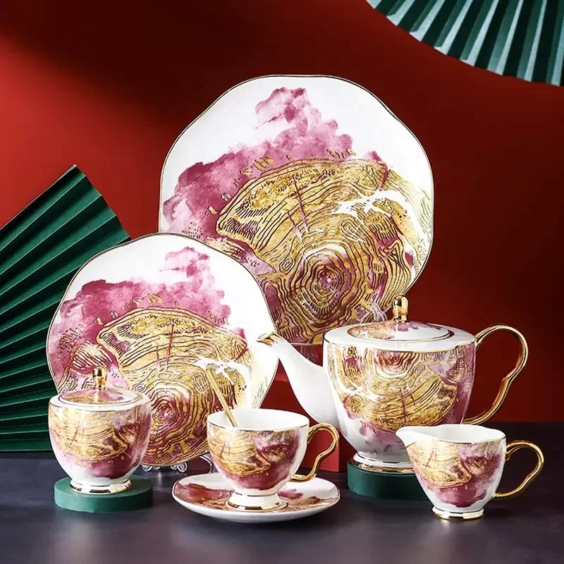 Small european-style luxury bone china coffee set light luxury living room with English tea set