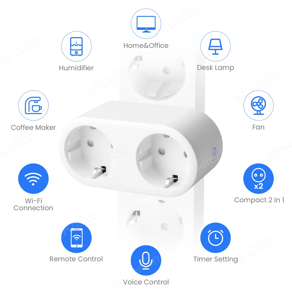 Tuya WiFi Smart Plug 16A EU Smart Socket With Power Monitor Timing Home Appliance Voice Dual Control Works With Alexa Google