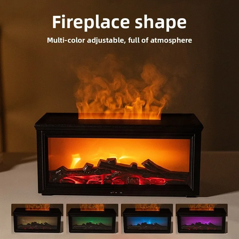 Retro fireplace Aroma diffuser, flame humidifier, 3D simulated fireplace Aroma diffuser, desktop Aroma diffuser