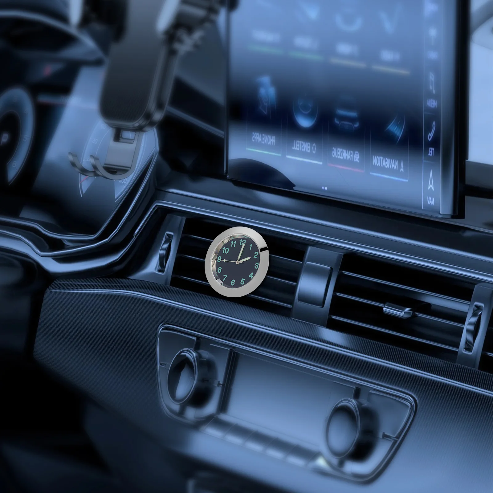 

Compact Car Dashboard Clock Black Night Vision Quartz Movement Air Vent Mountable Timepiece for Safe Driving Office Study Use