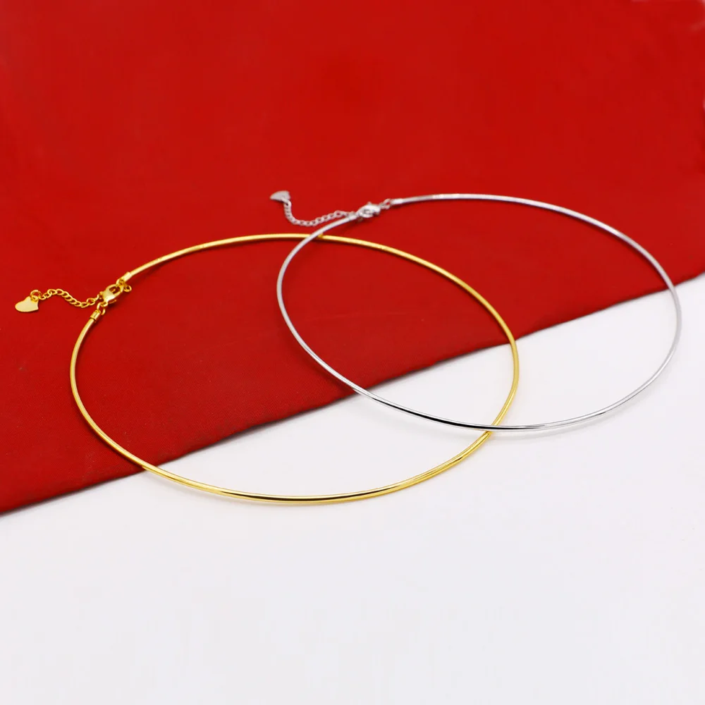 Gold Collar 925 Solid SilverTorques Ncklace For Women.Classic Simple Choker.Size 43-47cm Charm Lady Pendant Accessories Gift
