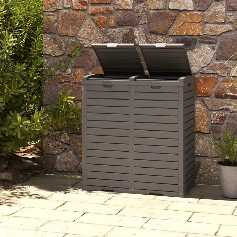 Contenedor de Basura de Doble Compartimento de 62 Galones con Tapa Resistente a la Intemperie y Tapete Antirrayas para Interiores y Exteriores, Cocina, Jardín, Reciclaje