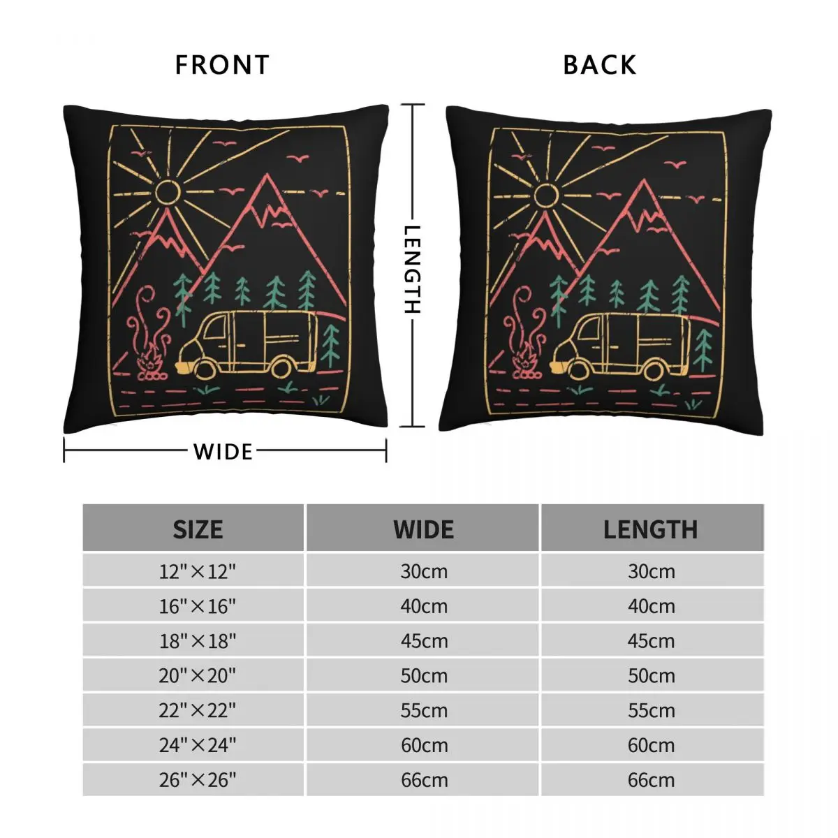 Outdoors Camper Van Square Pillowcase Polyester Linen Velvet Pattern Zip Decorative Pillow Case Car Cushion Case