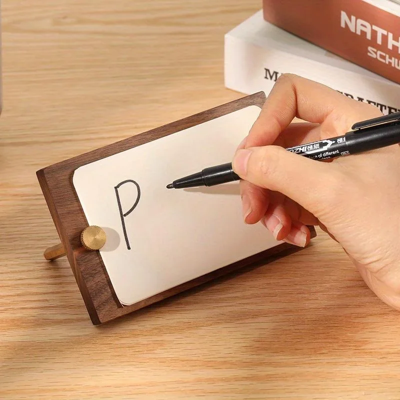 Black Walnut Card Holder Paintless Craft Notes Folder with Brass Knob Sticky Note Message Folder Business Card Display Stand