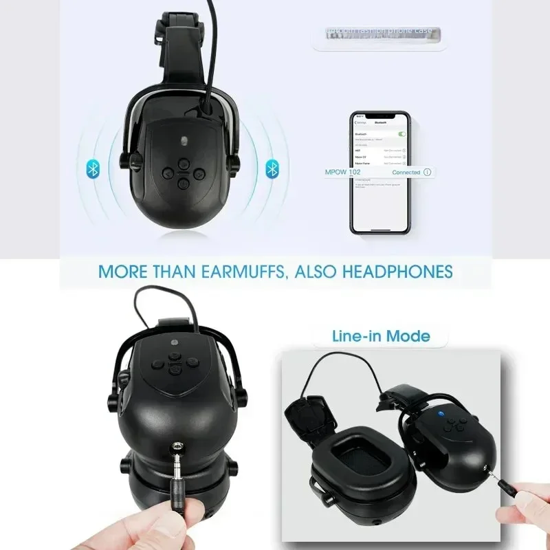 Casco de seguridad Industrial con viseras, orejera Bluetooth mejorada, reducción de ruido, auriculares de protección auditiva con casco duro
