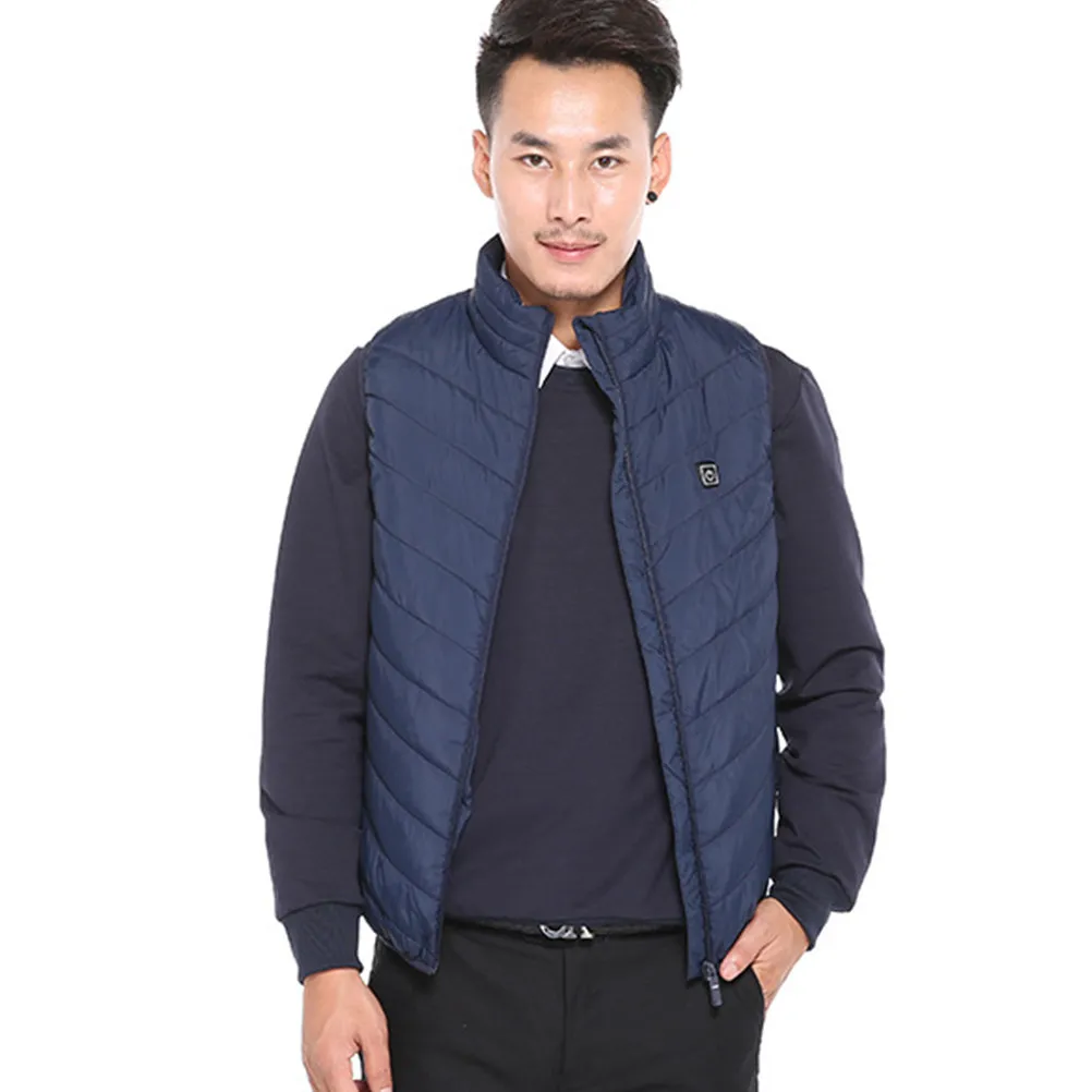 

Men Heated Warm Cotton Vest Blue Size L USB Charging Electric Heated Vest Waterproof Washable Outdoor Warm Jacket