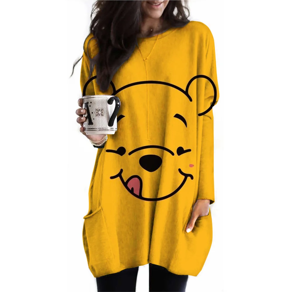 2025 Spring and Autumn Women's Daily Sports Shirt Disney Winnie the Pooh Long Sleeve Loose Casual Solid Color Fashion Hoodie