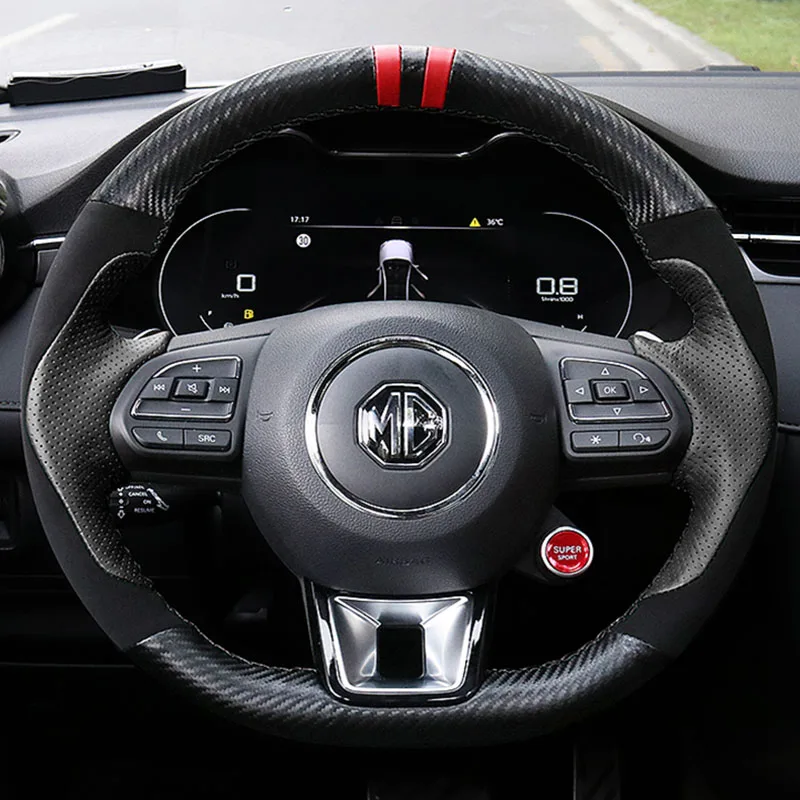 Hand Sewing carbon fibre genuine leather Sports style Car Steering Wheel Cover For MG ZS HS GS 5 6 RX5 RX8 ZST ZS EV 2017-2023