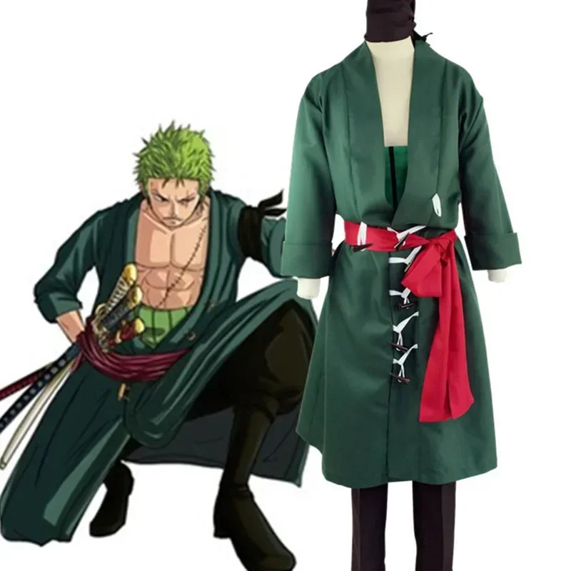 S-3XL Anime Roronoa Zoro Cosplay Costume Men Kimono + Pant Uniform Outfits