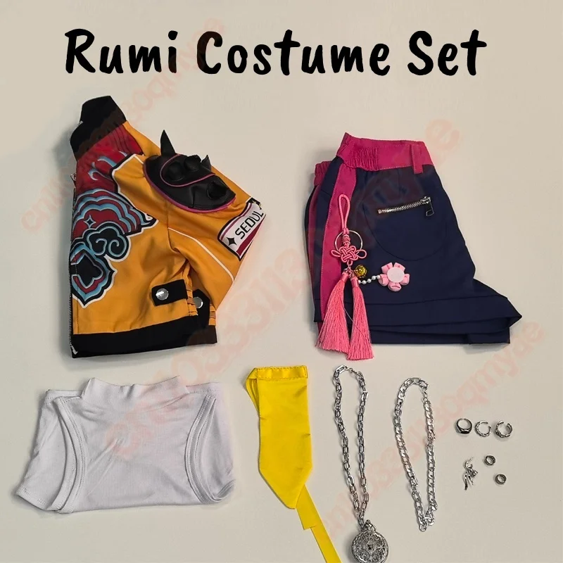 새로운 Kpop 악마 사냥꾼 루미 코스프레 의상 가발 1.2m 유니폼 할로윈 카니발 파티 크리스마스 놀이 역할 의류 의류 여성