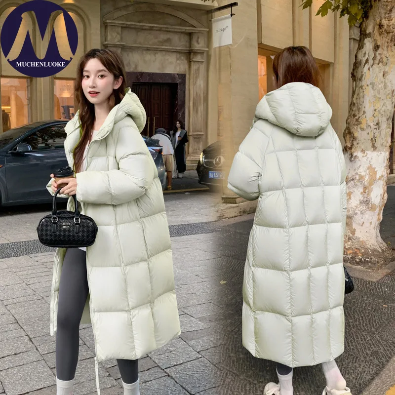 

Women's Winter down Jacket 2025 Elegant Hood Thickened Warmth Long Korean Fashion Casual Loose Parkas Coat for Ladies