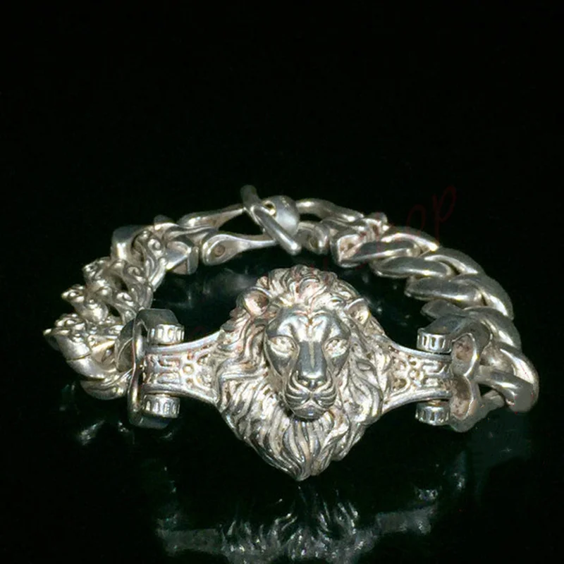 Pure handmade silver bracelet / fashionable silver bracelet / lion head silver jewelry/  Auspicious hand string