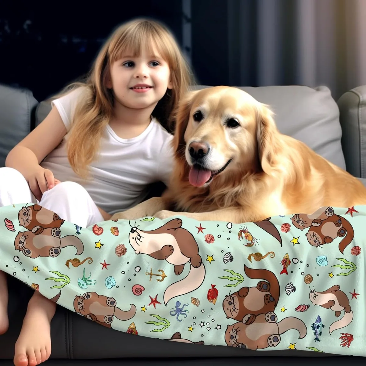 Sea Otters Blanket Super Soft Warm Flannel Throw Blankets Bedding Gifts for Kids Girls Boys Adults