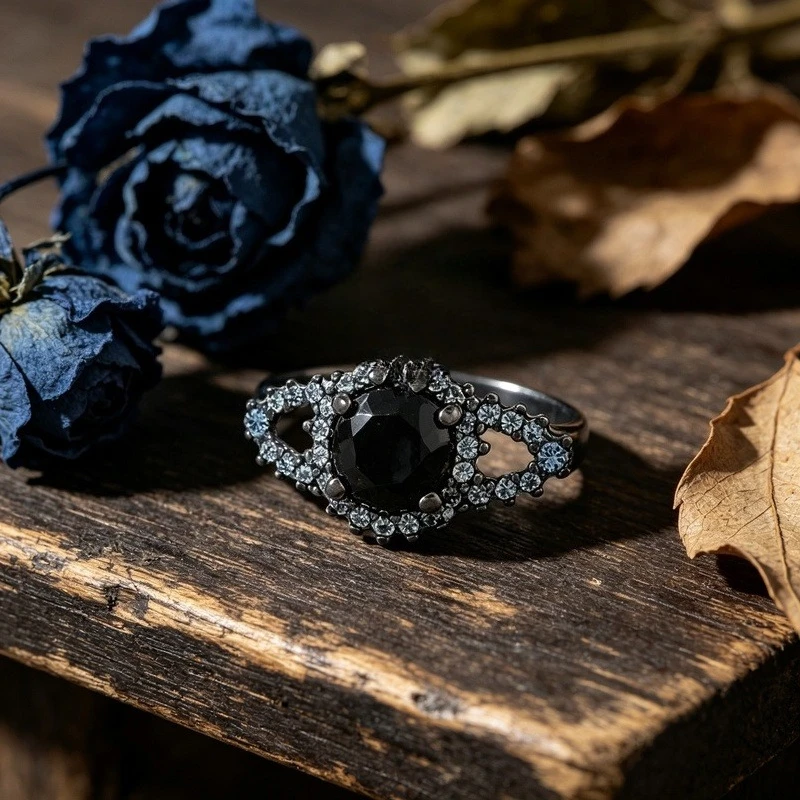 Black Gold Cross Ring for Women Crystal Center Stone Alloy Punk Vintage Statement Ring Jewelry Gift Party
