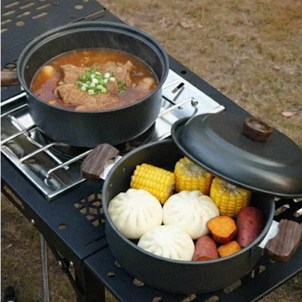3L Camping Cooking Pot Set Aluminum Alloy Hot Pot And Steamer With Lid For Outdoor Picnic Kitchen Utensil Equipment