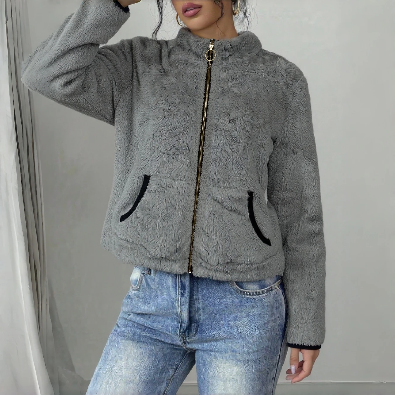 Womens Autumn Winter New Casual Comfort Warm Long Sleeve Jacket Double Sided Fleece Coat Ladies Colo