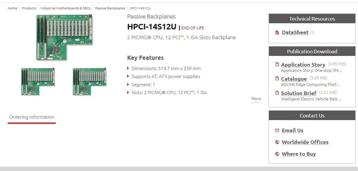 HPCI-14S12U for ADLINK Passive Backplanes, 2 PICMG CPU, 12 PCI, 1 ISA Slots Backplane