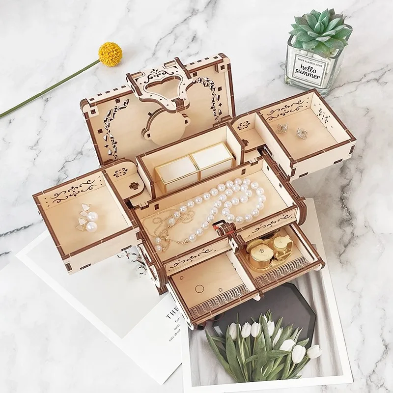 

Wooden Jewelry Box Bracelet Luxury Storage Box Necklaces Earrings Organizers Case Jewellery Storage Supplies Handmade Music Box