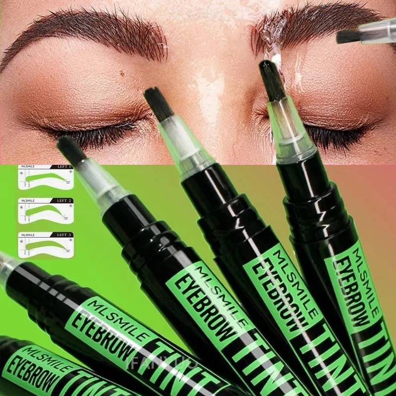 Rotierender Flüssig-Augenbrauenfarbstift mit Pinsel, langanhaltende Augenbrauen-Tattoo-Färbung, wasserfestes Make-up, Augenbrauencreme-Schablonen-Set