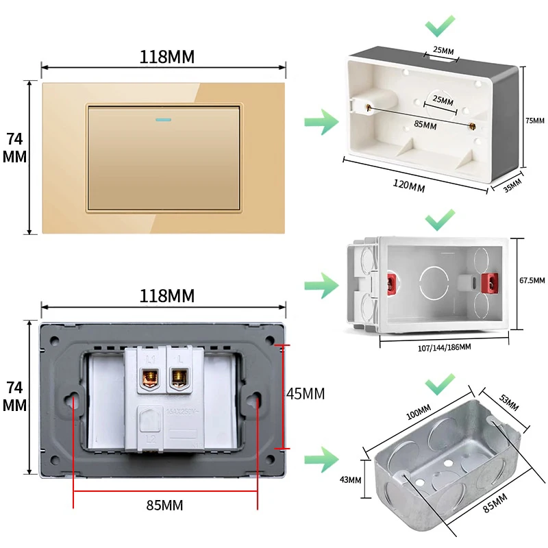 20A Brazil Wall Socket USB Tomada&Type C Power Plug Pressure Switch Tempered Gold Glass Panel Brasil Jack Outlet Home Office