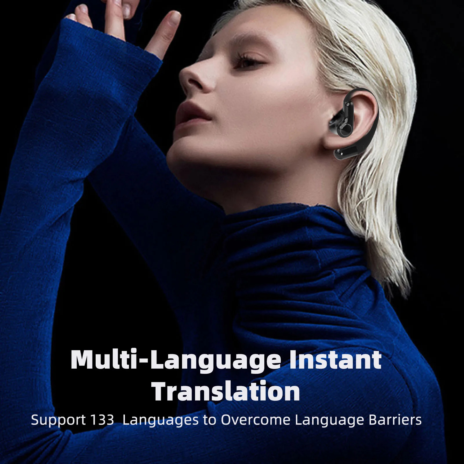 Auricolari traduttore con gancio per l'orecchio Batteria a lunga durata Qualità audio HiFi Auricolari accurati per traduzione linguistica AI Compatti per le aziende