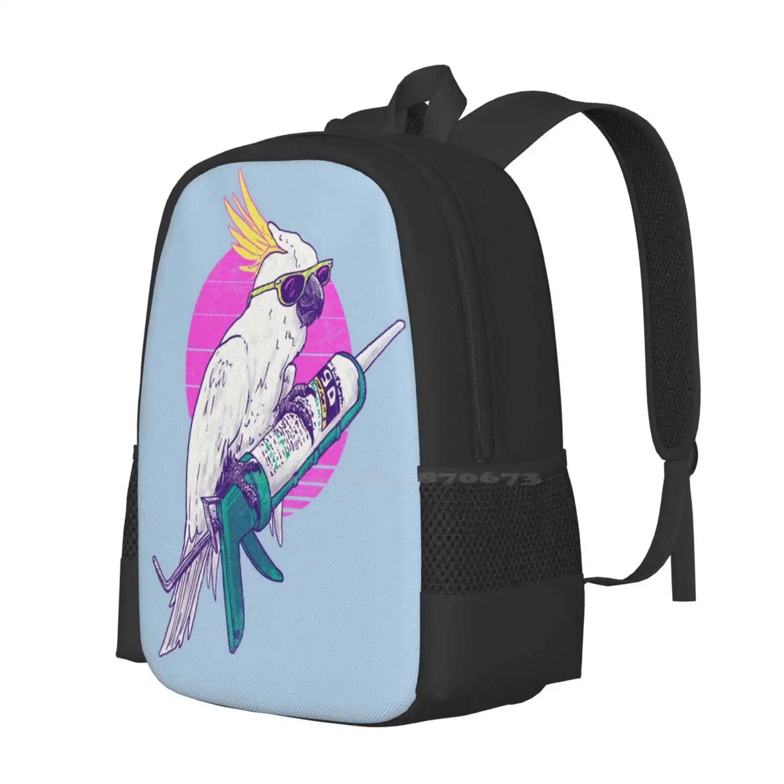 Caulkatoo Hot Sale Schoolbag Backpack Fashion Bags Bird Pun Cockatoo Tropical Caulking Gun Construction Work 80S Retro Vintage