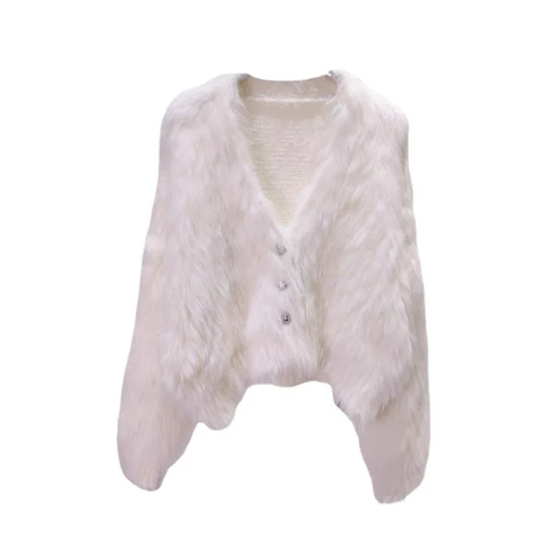 Korejpaa autunno inverno Cardigan lavorato a maglia donna cappotto di peluche imitazione visone Color caramella dolce maglione cappotto delicato