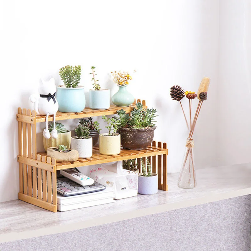 Office Household Plant Display Rack Desktop Storage Rack Bamboo Flower pot rack Stand Plant Shelves Decorative wooden shelf