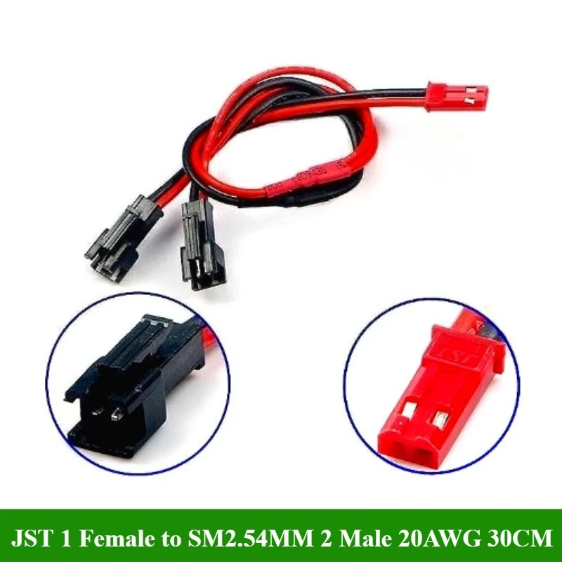JST 1 Male/Female Plug to 2 SM2.54mm Connector Male Female Y Cable 20AWG 20cm/30cm Y Parallel Adapter Wire for RC Helicopter Car