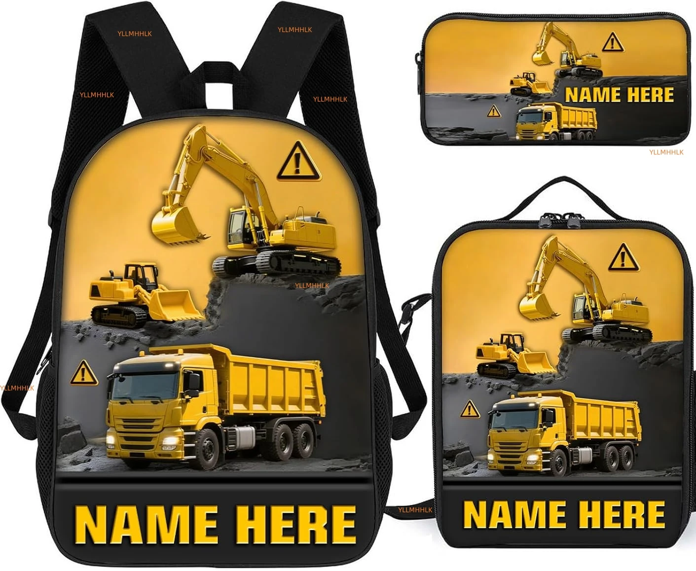 Personalized Excavator Backpack, Custom Name 3D Engineering Vehicle Themed Book Bag