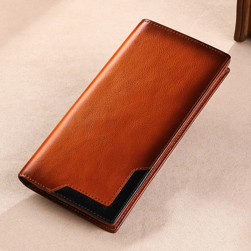 Wallet Men's Genuine Leather New Wallet Long Card Bag Storage Silver Foreskin Clip Hand-Held Bag Gift