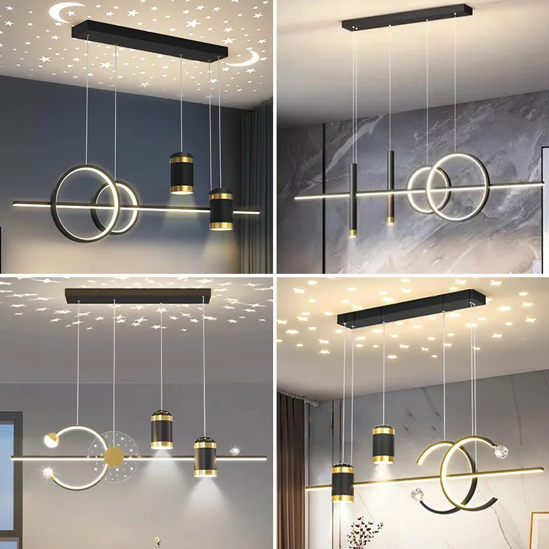 Chandelier Light for Dining Room Bar Nordic Minimalist Luxury Modern Pendant Lamp with Starry Sky Projection for Restaurant