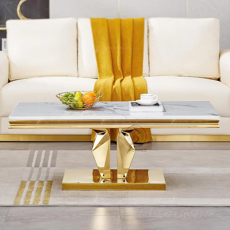 AA minimalist stainless steel edge combination living room hotel household square marble tea table