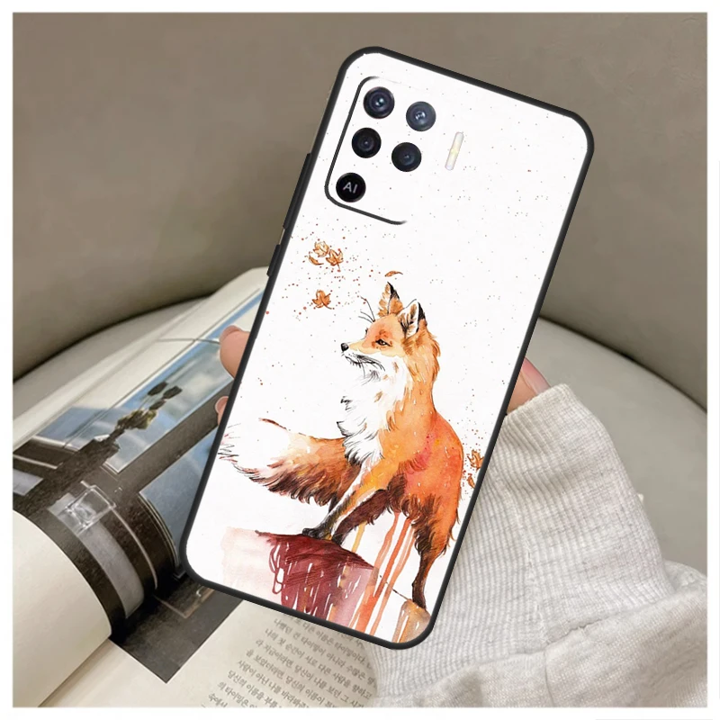 Watercolor Painting The Fox For OPPO A53 A5 A9 2020 A96 A76 A16 A54 A74 A94 A58 A78 A98 A52 A72 A15 A17 A57 A77 A79 Case