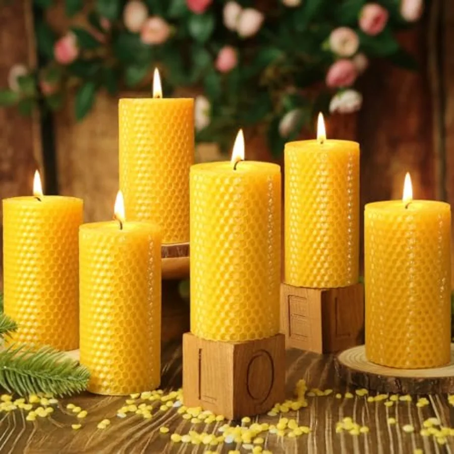

12 Pack Honeycomb Beeswax Candles, 240 Hours Long Burning Natural Handmade Beeswax Rolled Pillar Candles, Bees Wax Candles for