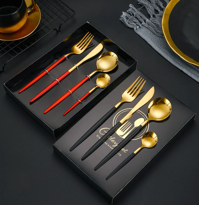 

4 Pieces/set Stainless Steel Tableware Dinnerware Sets Knife Fork and Spoon Combination Western Tableware Steak Knife and Fork
