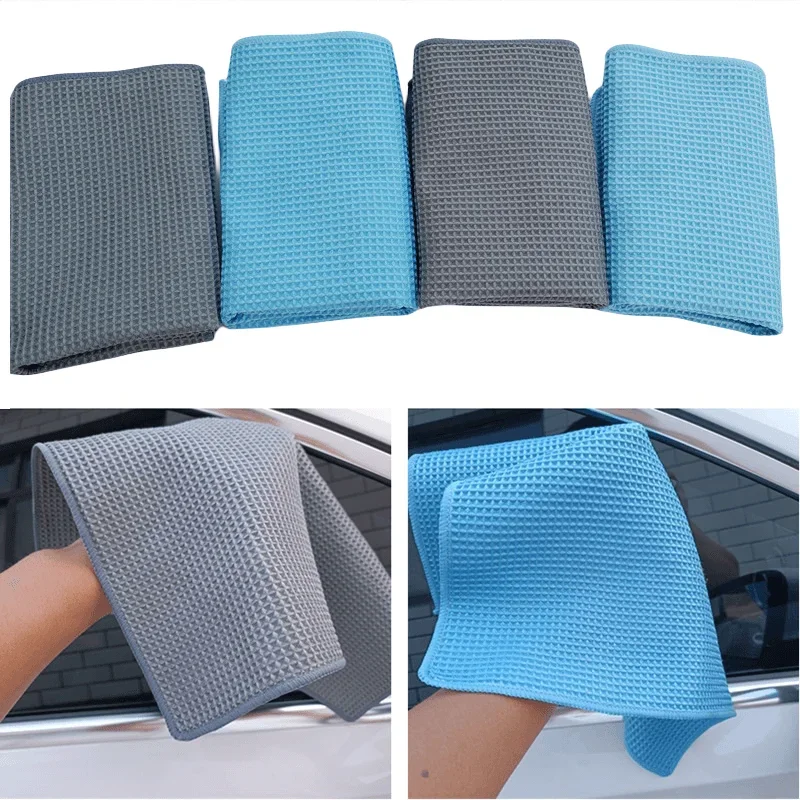 2PC Car Wash Towel Glass Cleaning Water Drying Microfiber Window Clean Wipe Auto Detailing Waffle Weave for Kitchen Bath 40*40cm