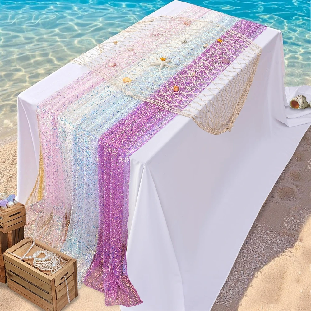 1 Pack Sequin Table Runner Sparkling Iridescent Party Decor for Birthday Wedding Dining Events Glittery Table Cover Accessorie