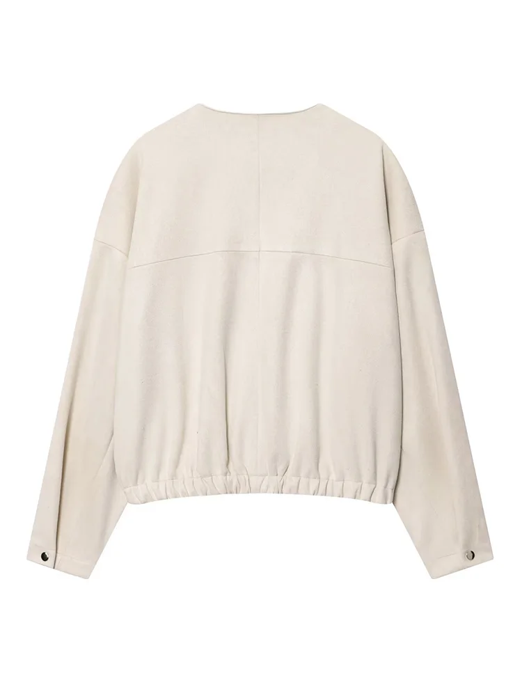 HH 2026 femmes nouvelle mode fermeture éclair poches latérales solide Bomber veste femme ample décontracté col rond manches longues mince rue manteau court