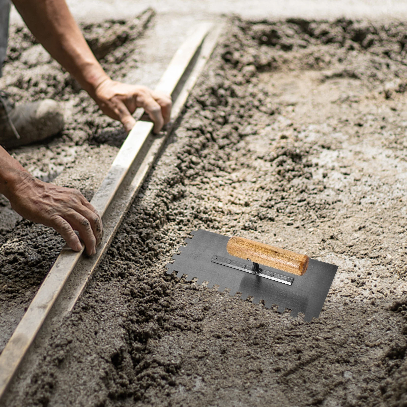 

Stainless Steel Mud Trowel 11x27cm Flat Ergonomic Wooden Handle for Cement Plaster Mortar Leveling Construction Tile Tools