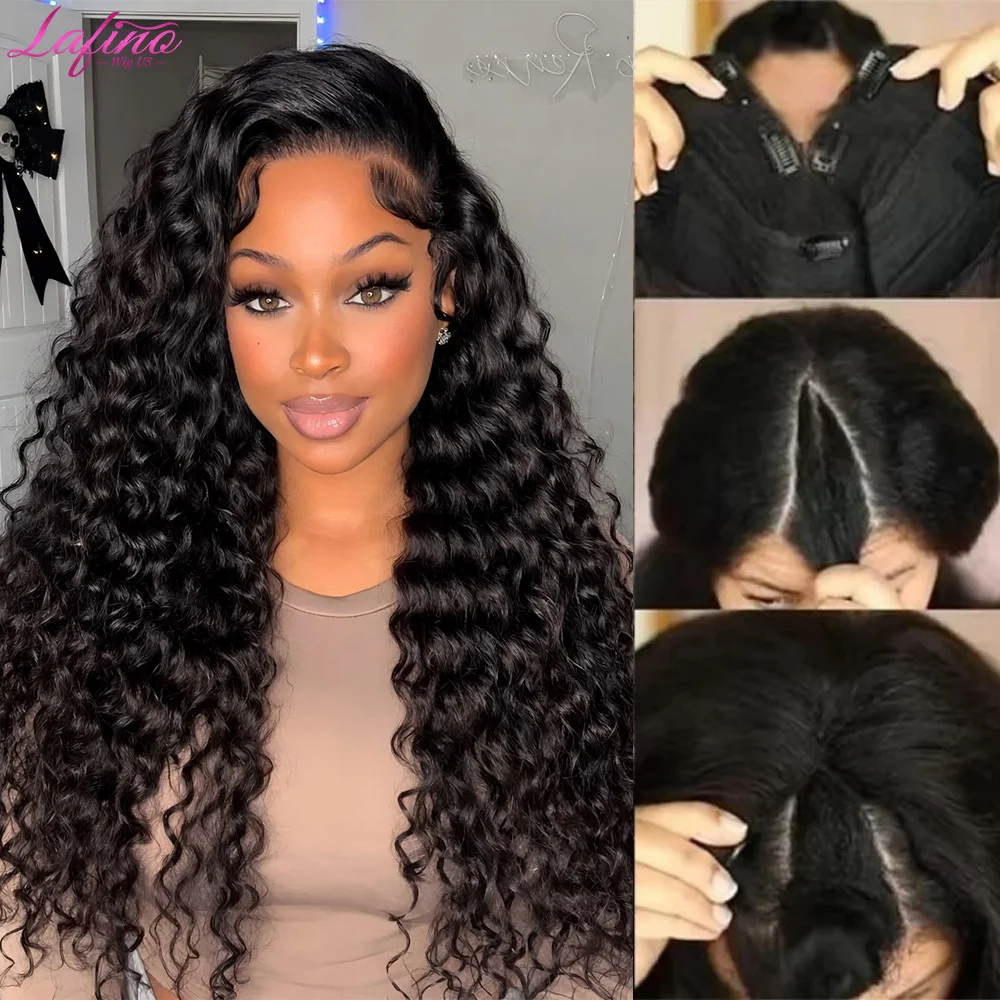 

V Part Human Hair Wig 18-38 Inch Deep Wave Body Wave Kinky Straight Wear & Go Glueless Wigs for Black Women Natural Color Virgin Hair Vpart Wig No Glue Zero Leave Out V-Shape Hair Wigs High Density Breathable Secure Clips Long Yaki Wavy Curly