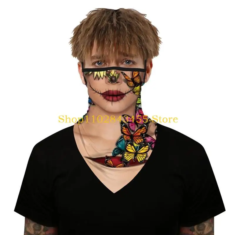 49MC Halloween Neck Gaiter Face Máscara Palhaço Impressão Earloop à prova poeira para Triângulo