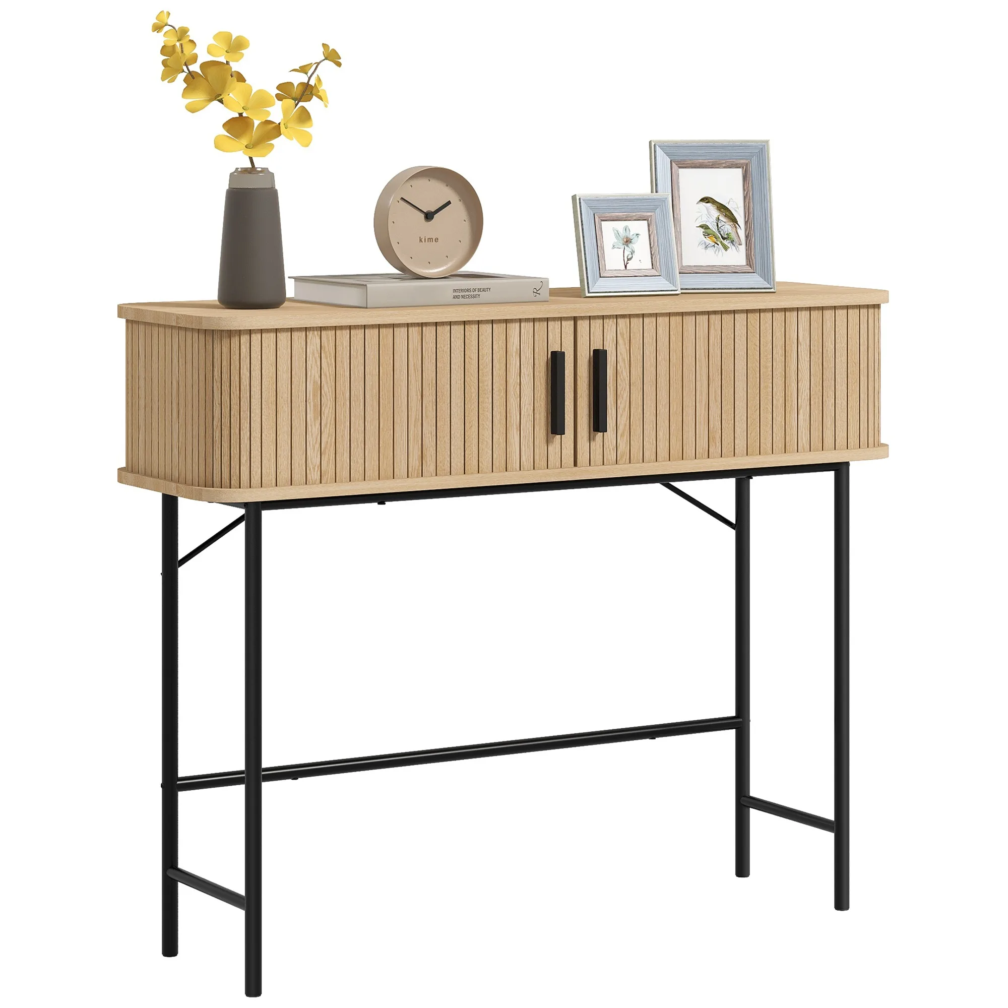 HOMCOM Consola Vintage Mesa de Pasillo con 2 Puertas Correderas de Tambor Tipo Persiana 100x30x80 cm Roble y Negro